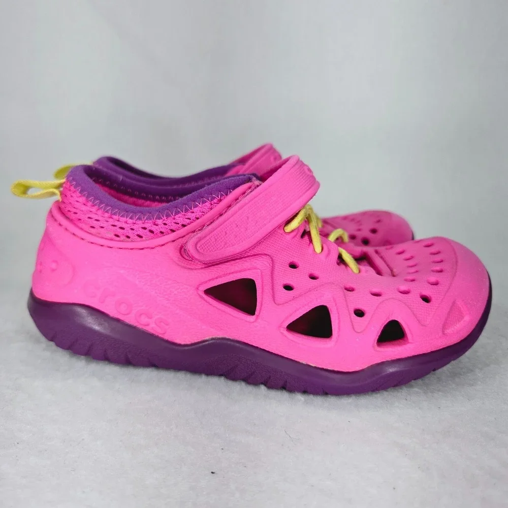 CROCS Shoes Childrens 10 Pink Purple Swiftwater Play Shoes Water Sandals Sneaker